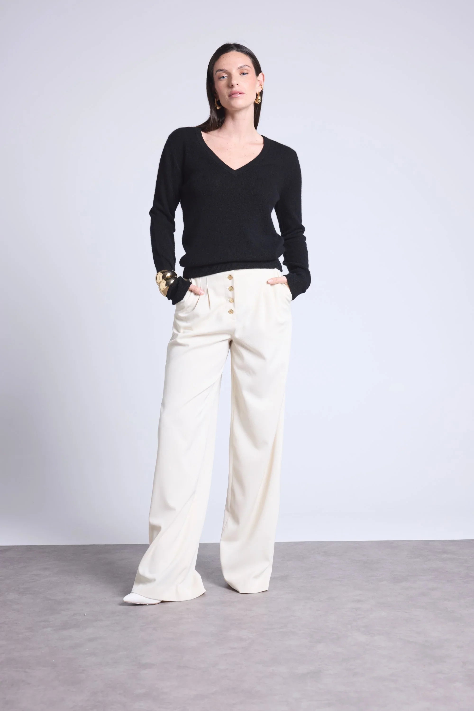 Pull Col V Luna - Noir - Femme