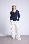 Pull Col V Luna - Bleu Marine - Femme