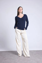 Pull Col V Luna - Bleu Marine - Femme