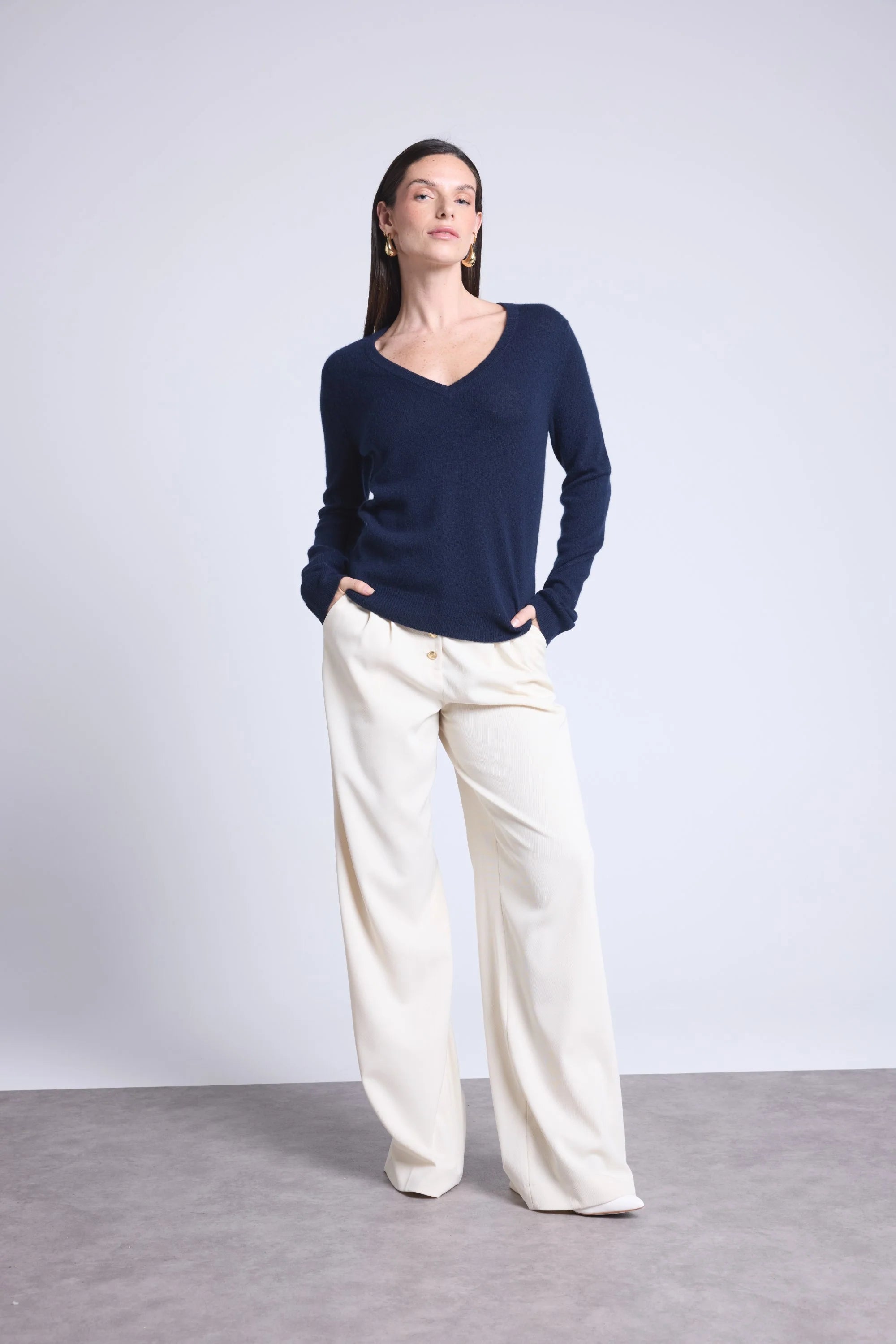 Pull Col V Luna - Bleu Marine - Femme