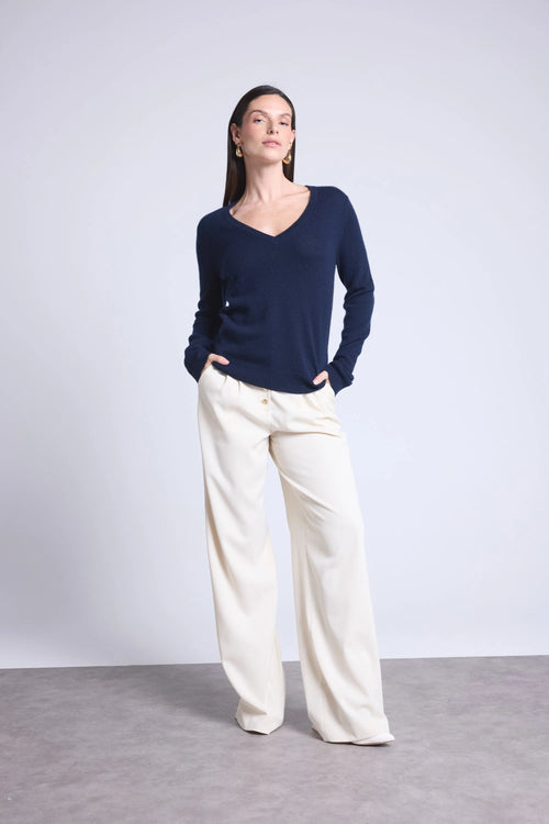 Pull Col V Luna - Bleu Marine - Femme