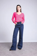 Jersey de cuello en V Luna - Rosa flúor - Mujer