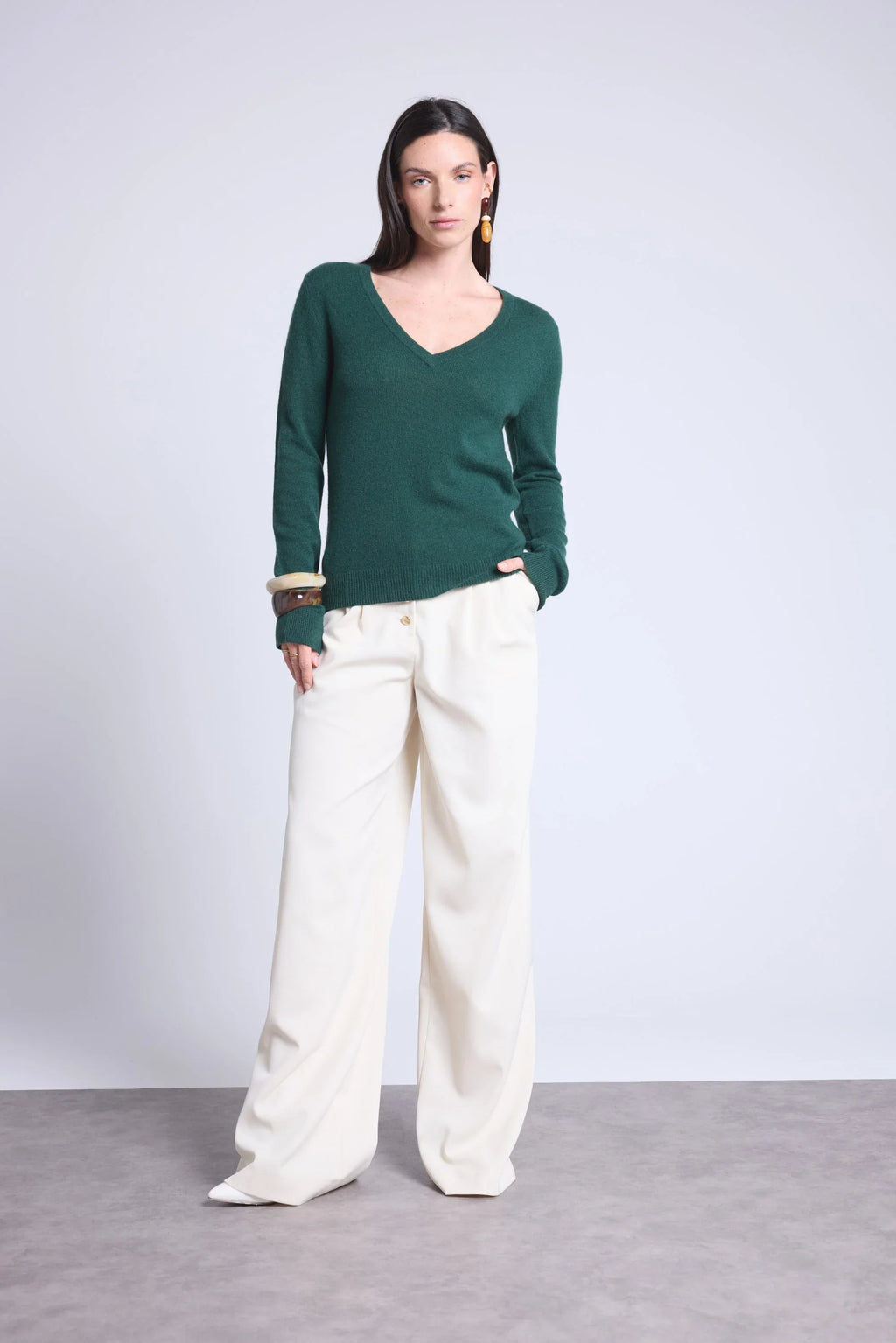 Luna V-Neck Jumper - Bottle Green - Women