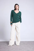 Luna V-Neck Jumper - Bottle Green - Women