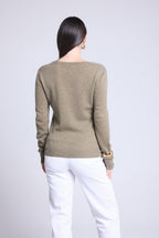 Pull Col V Luna - Vert Khaki - Femme - 100% Cachemire