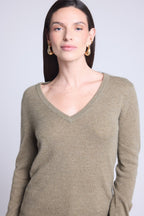 Pull Col V Luna - Vert Khaki - Femme - 100% Cachemire