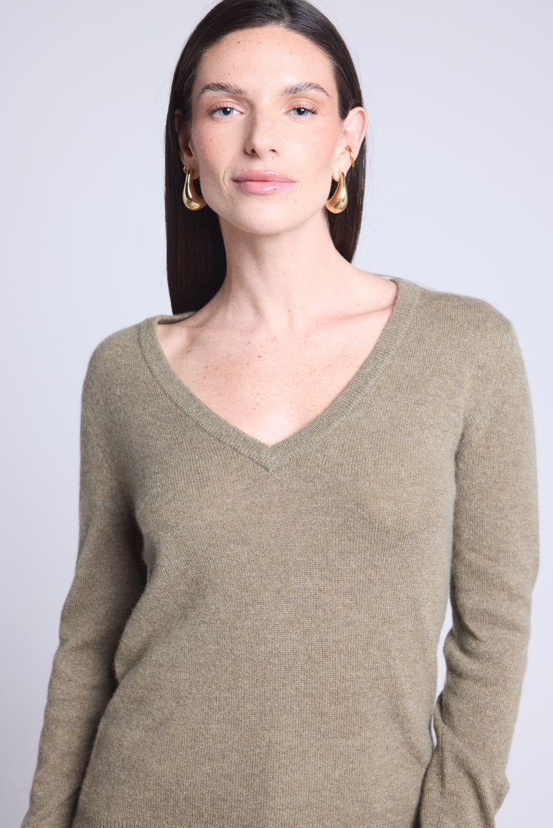 Pull Col V Luna - Vert Khaki - Femme