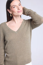 Pull Col V Luna - Vert Khaki - Femme - 100% Cachemire
