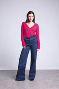 Jersey de cuello en V Luna - Fucsia - Mujer