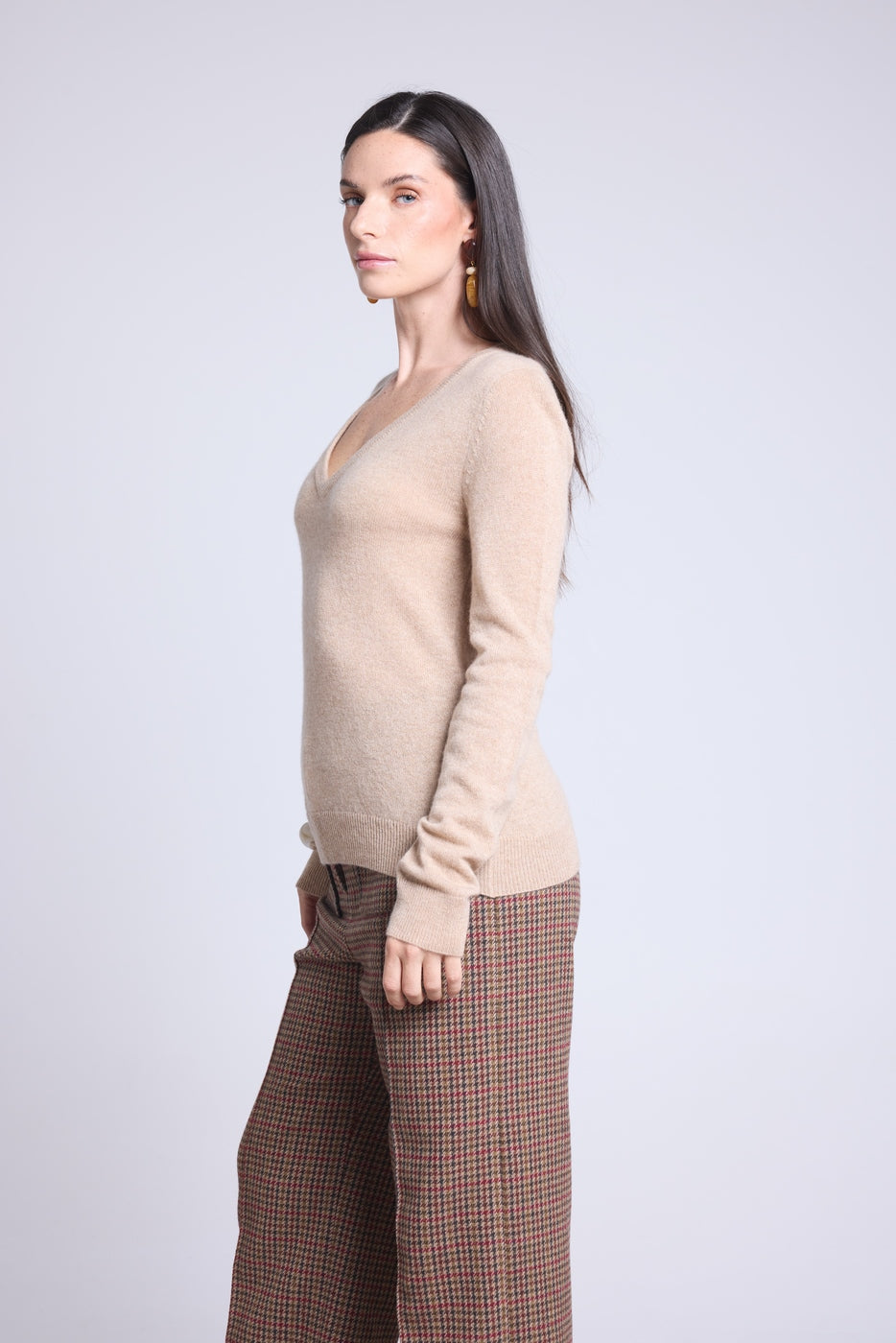 Pull Col V Luna - Beige Creme - Femme