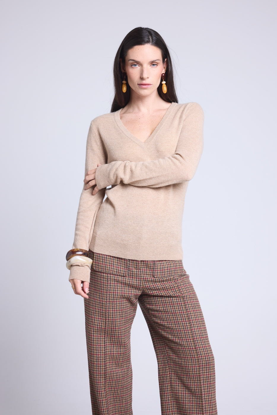 Pull Col V Luna - Beige Creme - Femme