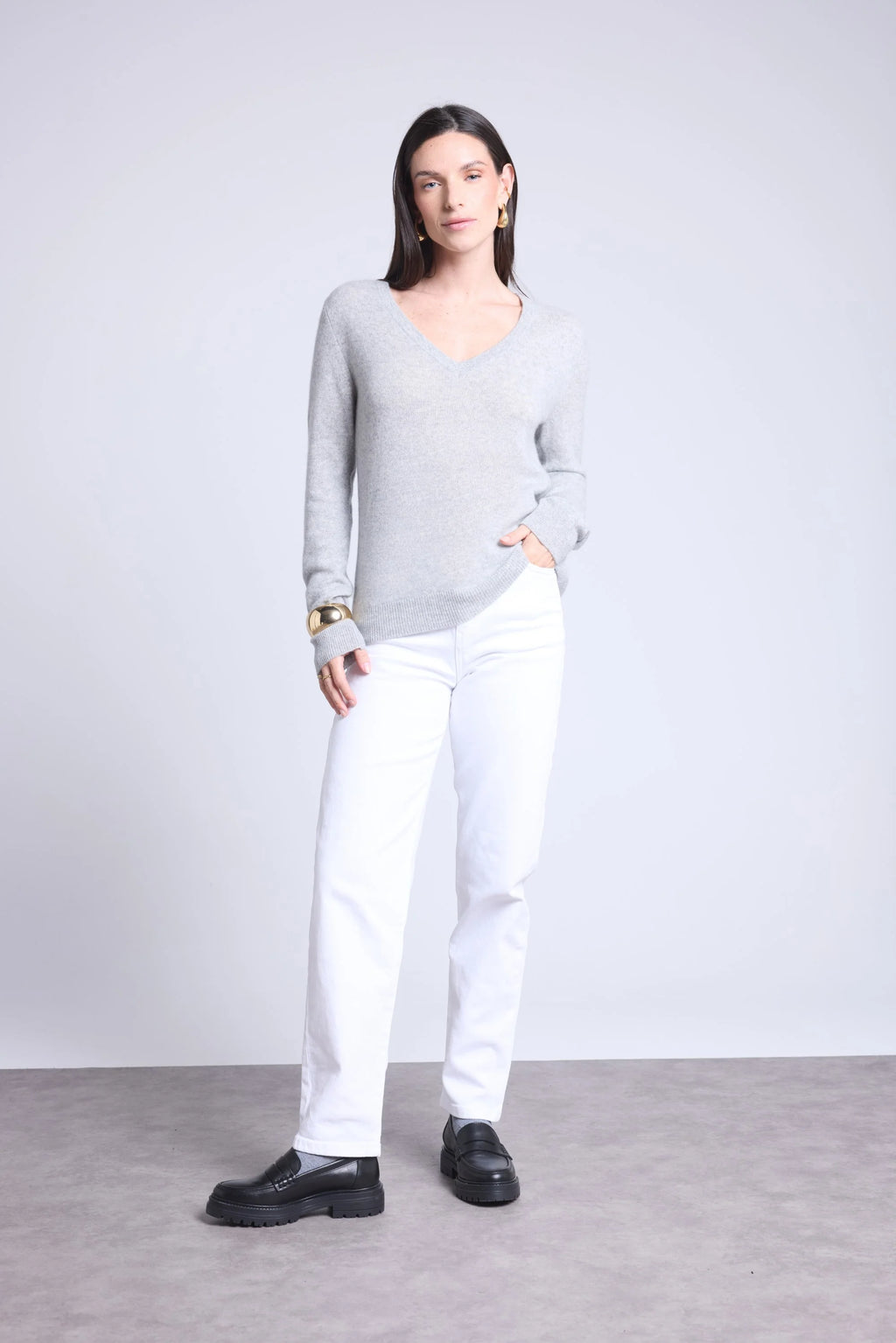 Pull Col V Luna - Gris Clair - Femme