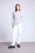Pull Col V Luna - Gris Clair - Femme