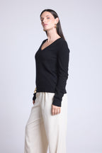 Pull Col V Luna - Noir - Femme