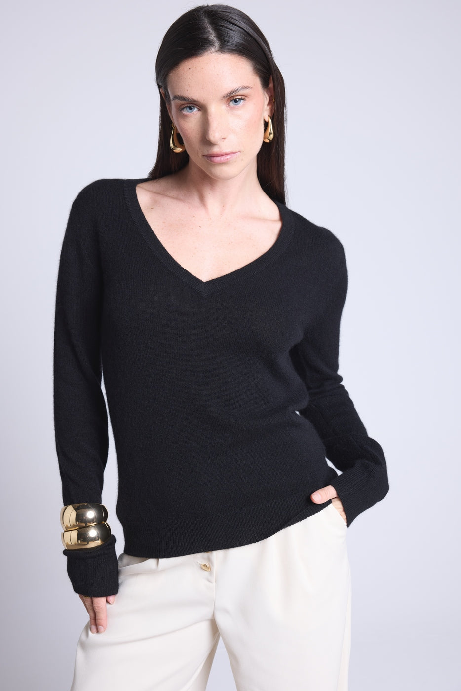 Pull Col V Luna - Noir - Femme