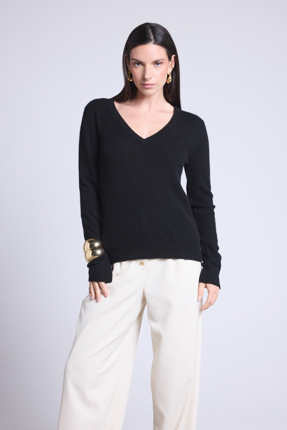 Pull Col V Luna - Noir - Femme