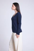 Pull Col V Luna - Bleu Marine - Femme