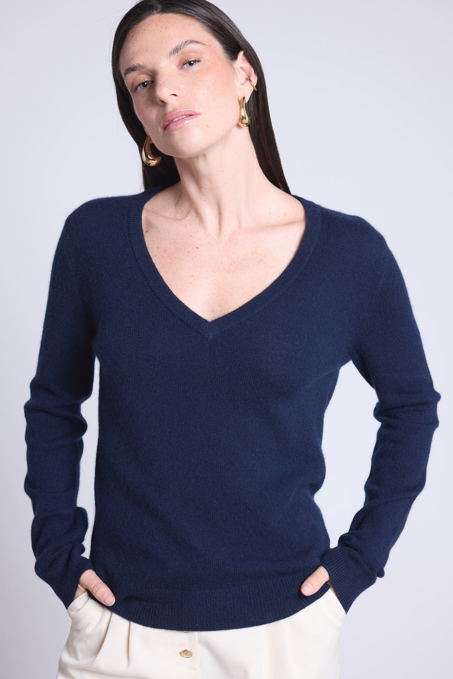 Pull Col V Luna - Bleu Marine - Femme