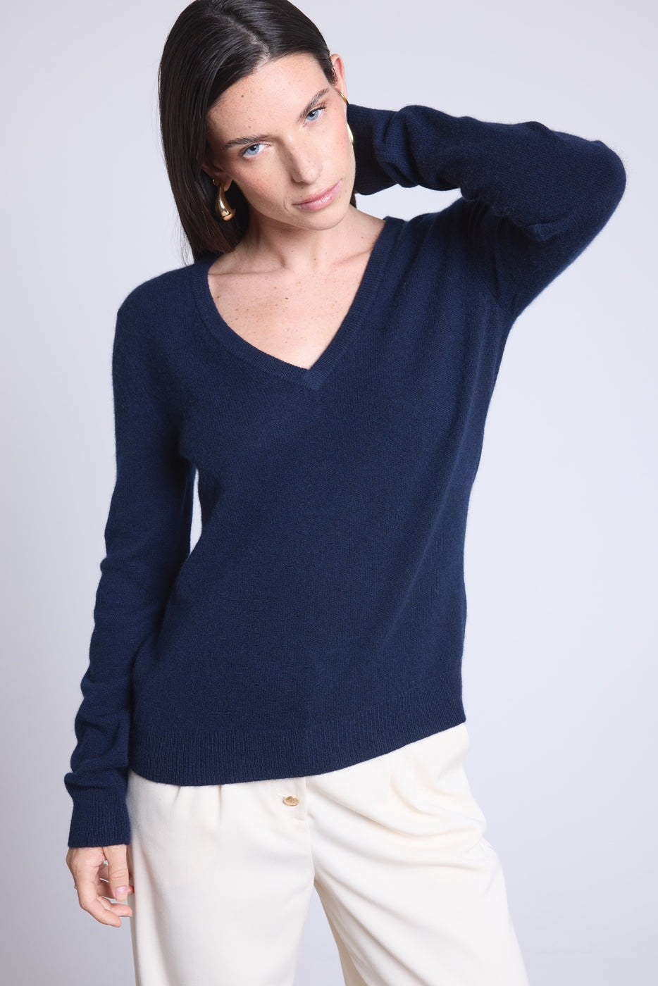 Pull Col V Luna - Bleu Marine - Femme