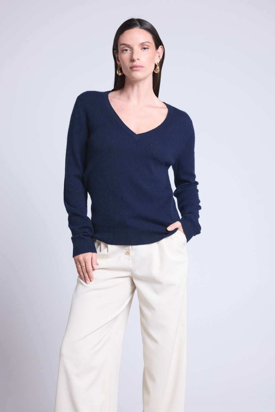 Pull Col V Luna - Bleu Marine - Femme