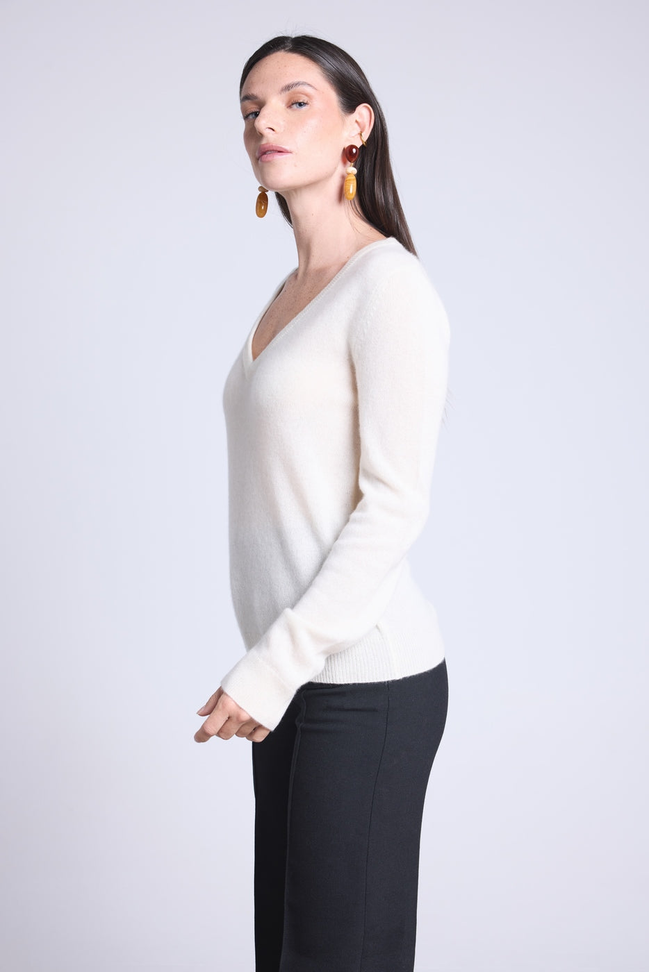 Luna V-Neck Jumper - White - Women