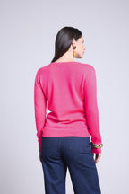 Jersey de cuello en V Luna - Rosa flúor - Mujer