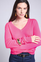 Jersey de cuello en V Luna - Rosa flúor - Mujer