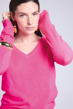 Jersey de cuello en V Luna - Rosa flúor - Mujer