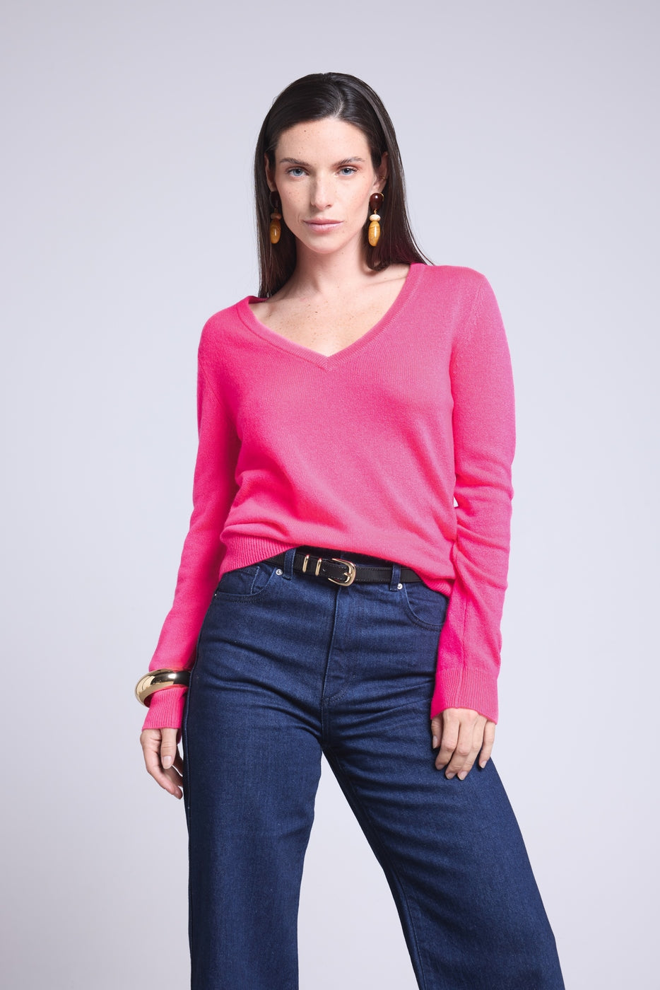 Jersey de cuello en V Luna - Rosa flúor - Mujer