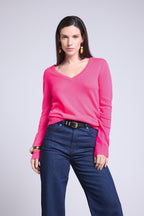 Jersey de cuello en V Luna - Rosa flúor - Mujer