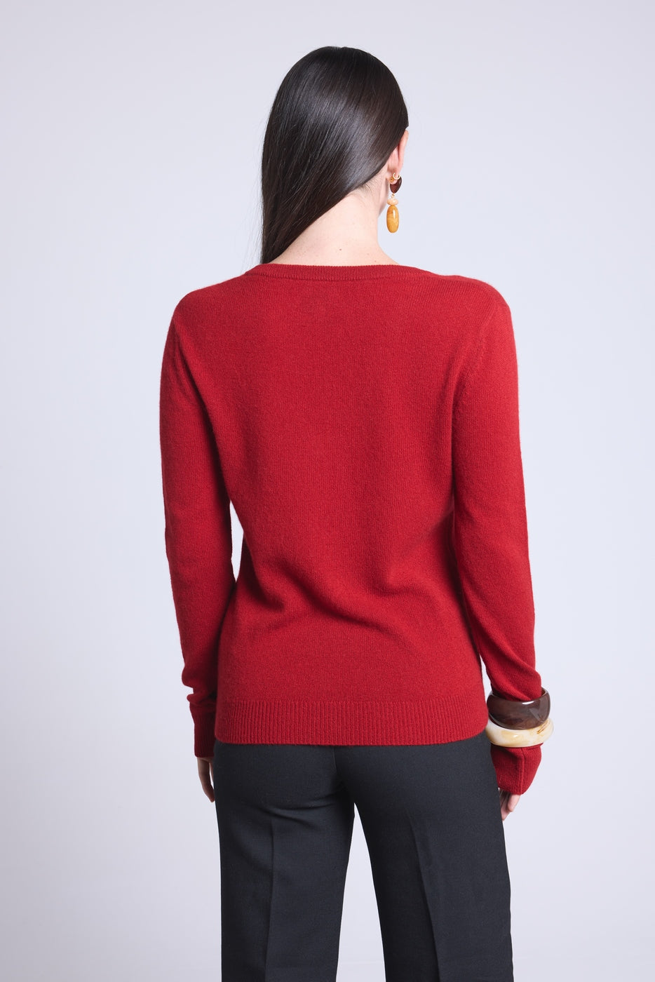 Jersey de cuello en V Luna - Rojo burdeos - Mujer