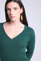 Luna V-Neck Jumper - Bottle Green - Women