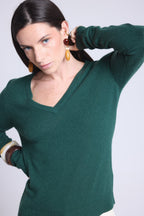 Luna V-Neck Jumper - Bottle Green - Women