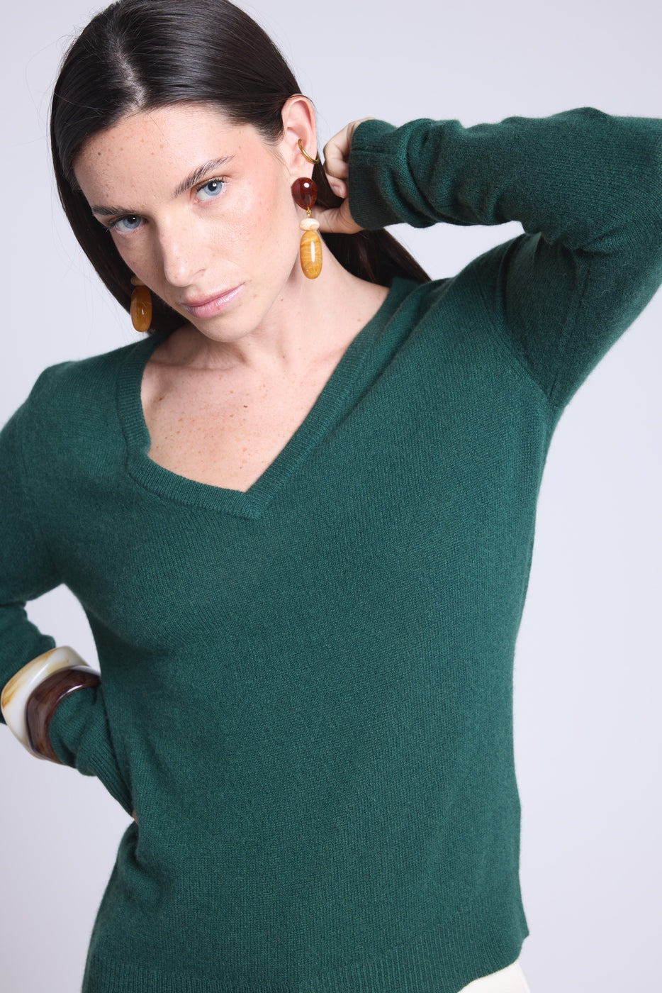 Luna V-Neck Jumper - Bottle Green - Women