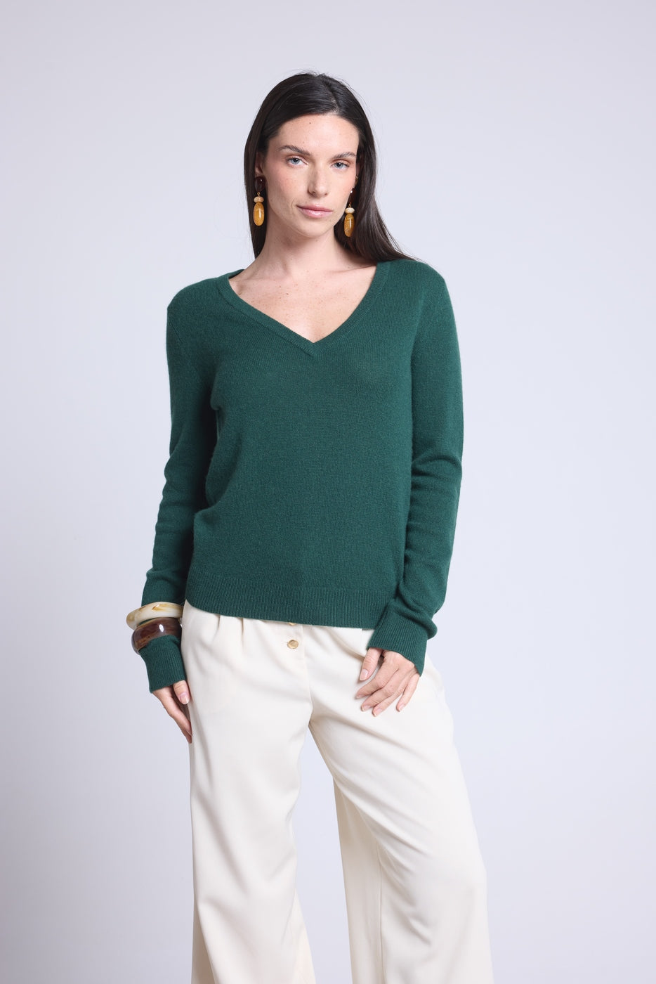Luna V-Neck Jumper - Bottle Green - Women
