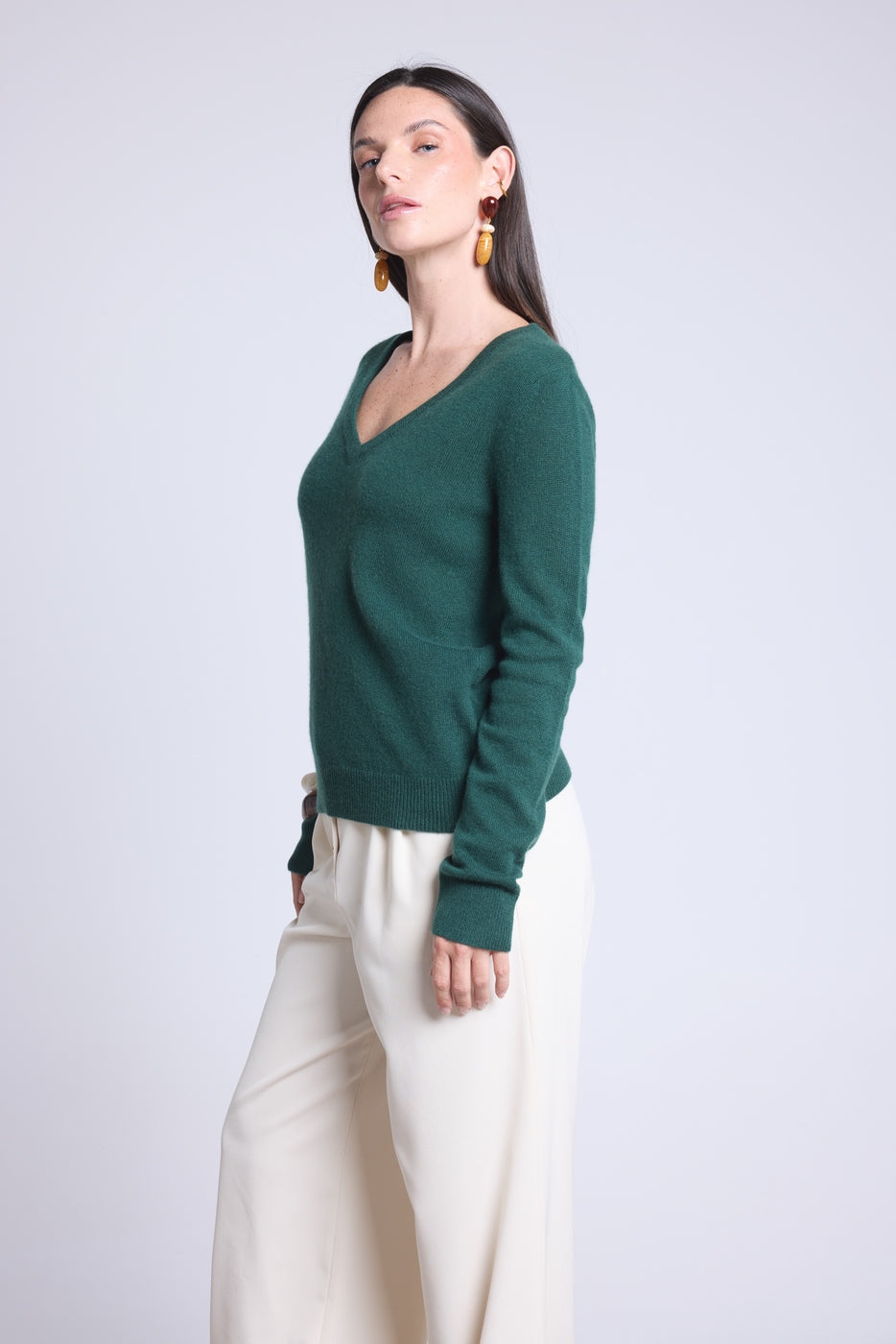 Luna V-Neck Jumper - Bottle Green - Women