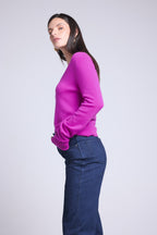 Pull Col V Luna - Violet Fluo - Femme