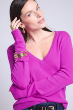 Pull Col V Luna - Violet Fluo - Femme
