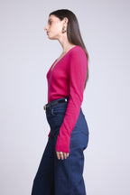 Jersey de cuello en V Luna - Fucsia - Mujer