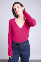 Jersey de cuello en V Luna - Fucsia - Mujer