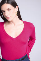 Jersey de cuello en V Luna - Fucsia - Mujer