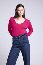 Jersey de cuello en V Luna - Fucsia - Mujer