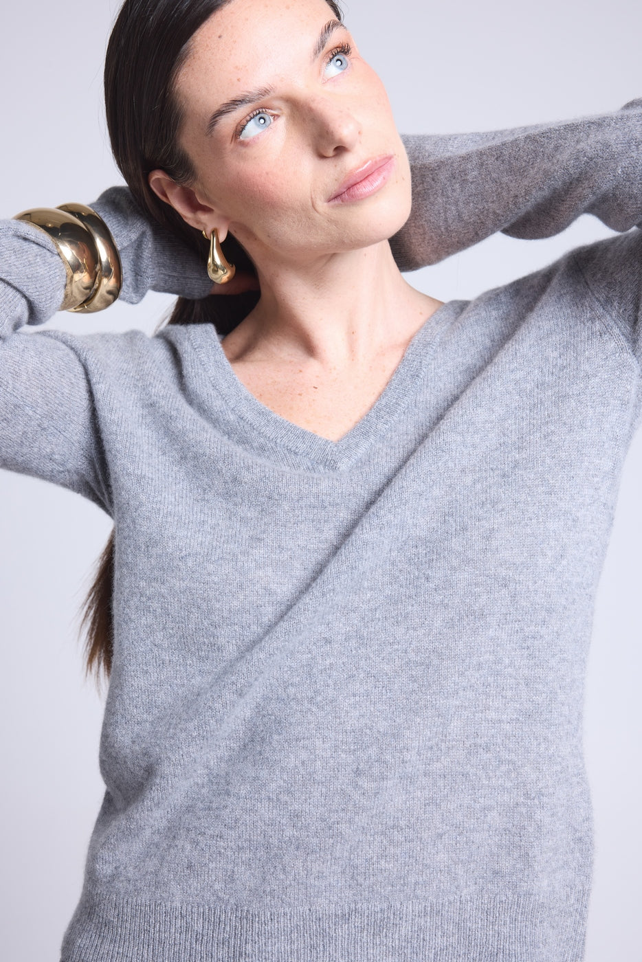 Maglione con scollo a V Luna - Grigio scuro - Donna - 100% Cashmere