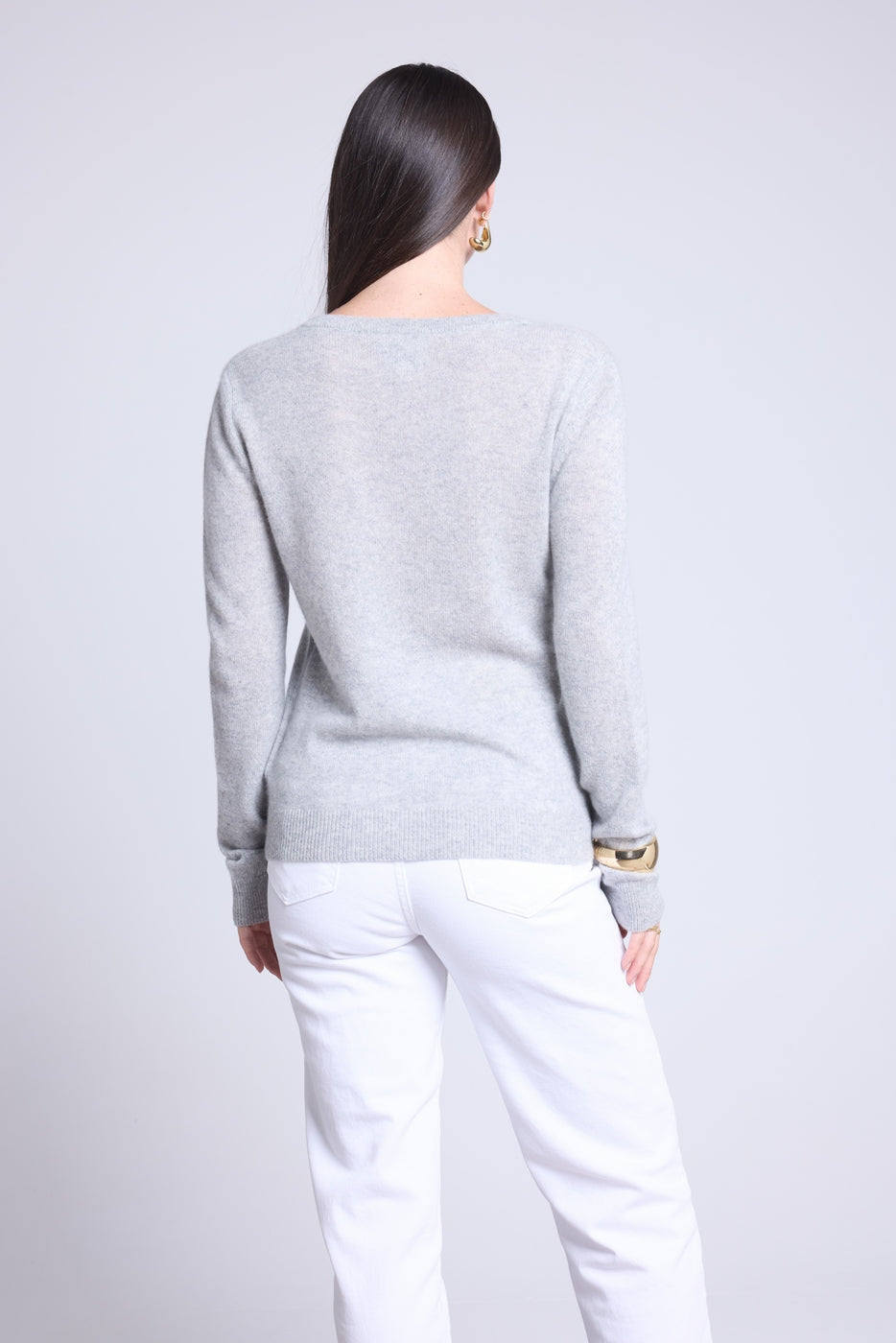 Pull Col V Luna - Gris Clair - Femme