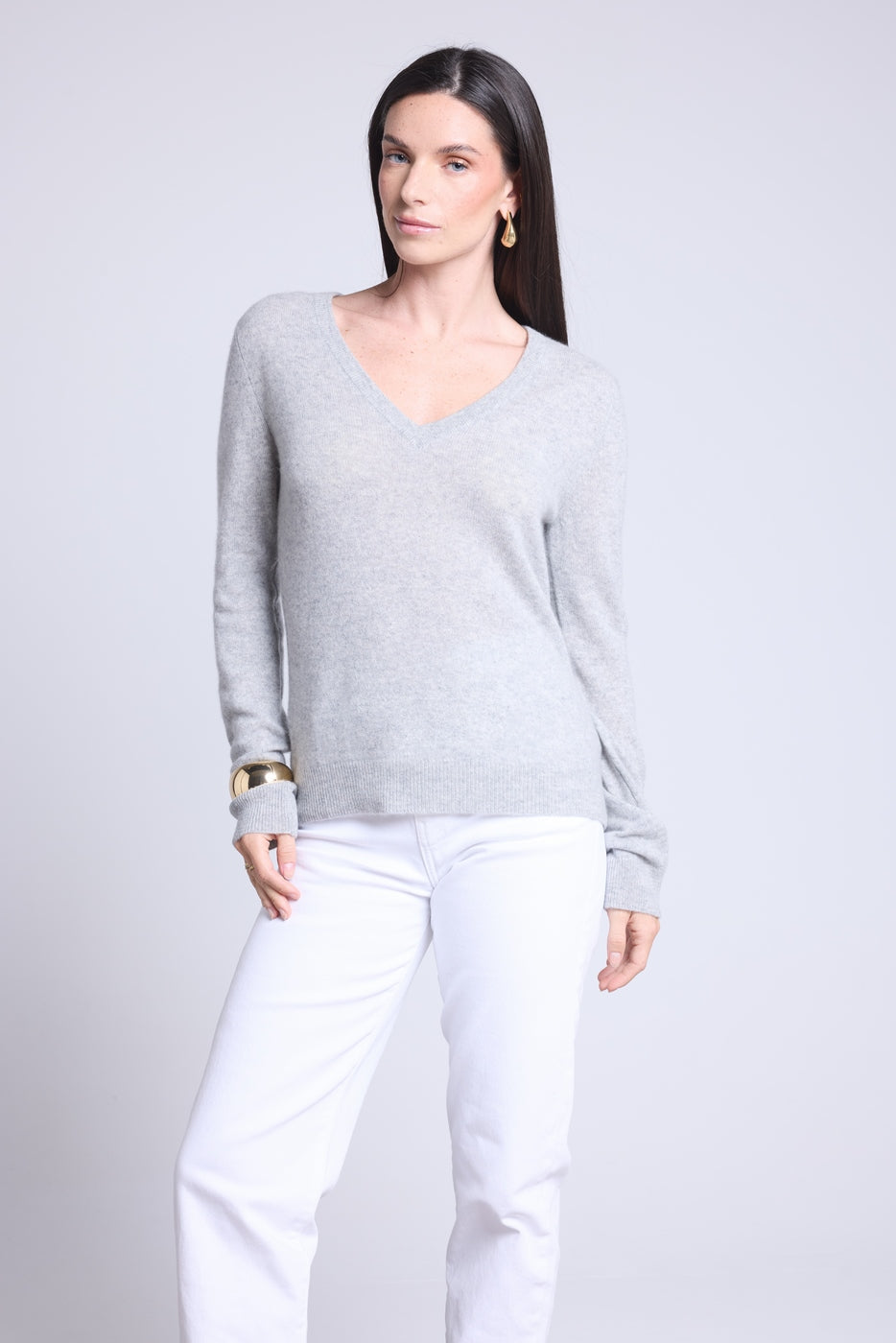 Pull Col V Luna - Gris Clair - Femme
