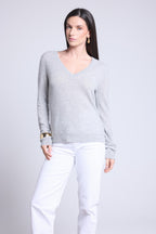 Pull Col V Luna - Gris Clair - Femme