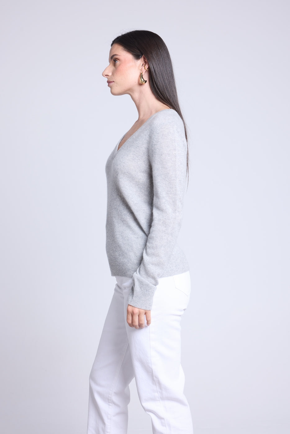 Pull Col V Luna - Gris Clair - Femme