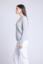 Pull Col V Luna - Gris Clair - Femme