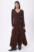 Pull Col V Luna - Marron Chocolat - Femme