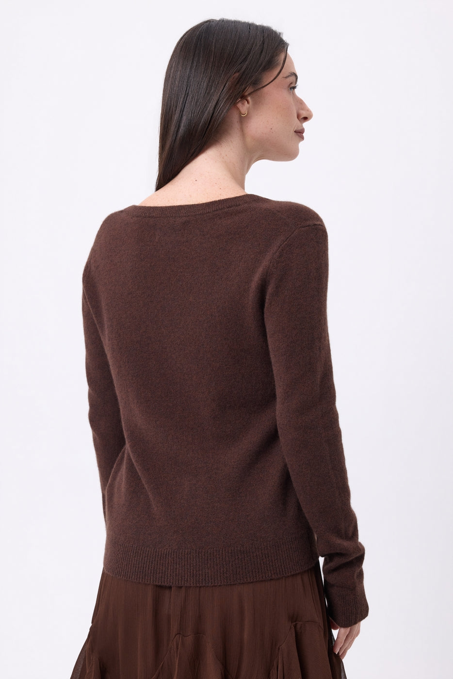Pull Col V Luna - Marron Chocolat - Femme